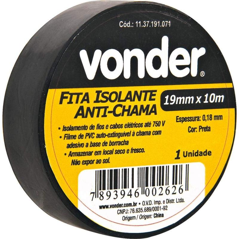 FITA ISOLANTE 19MMX10M PRETA - VONDER