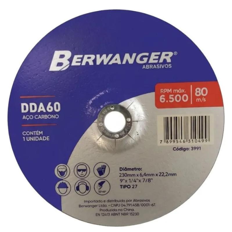 DISCO DE DESBASTE 9" - 230 X 6,4 X 22,2MM - BERWANGER