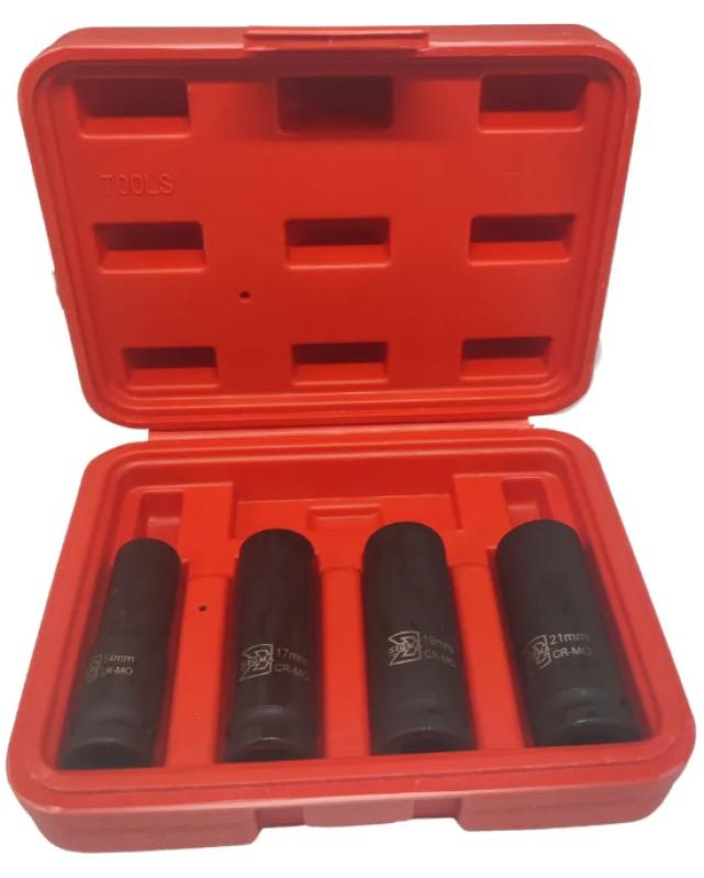 JOGO DE SOQUETES SEXTAVADOS IMPACTO 1/2" LONGO - 4 PECAS 14, 17, 19 E 21MM - SGT TOOLS