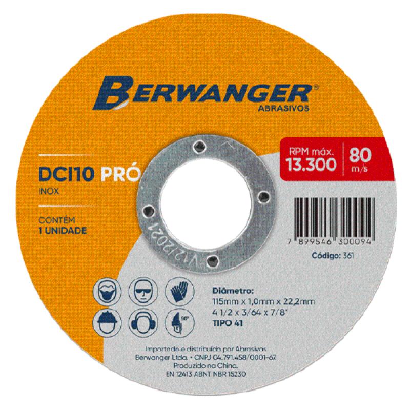 DISCO DE CORTE DCI 10 PRO 4,5" - 115 X 1,0 X 22,2MM T41 - BERWANGER