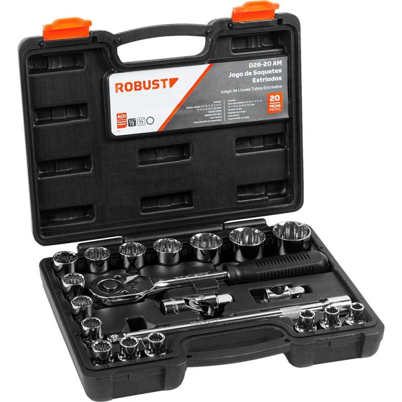 JOGO SOQUETE ESTRIADO ENCAIXE 1/2" 08A32MM 20PC - ROBUST