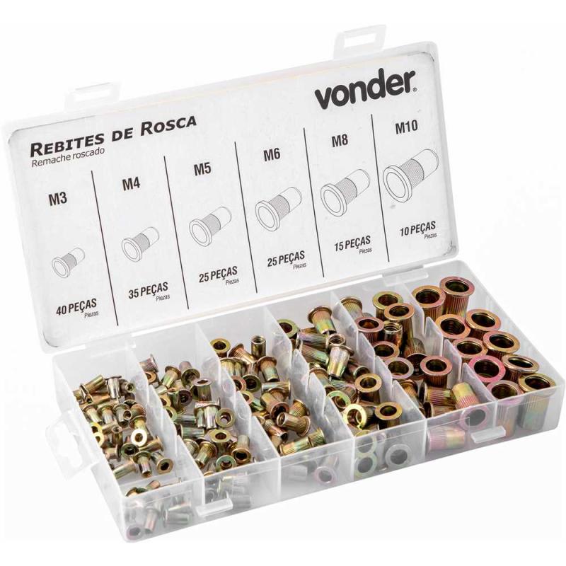 JOGO PORCA REBITE  M3-M10 150PC - VONDER