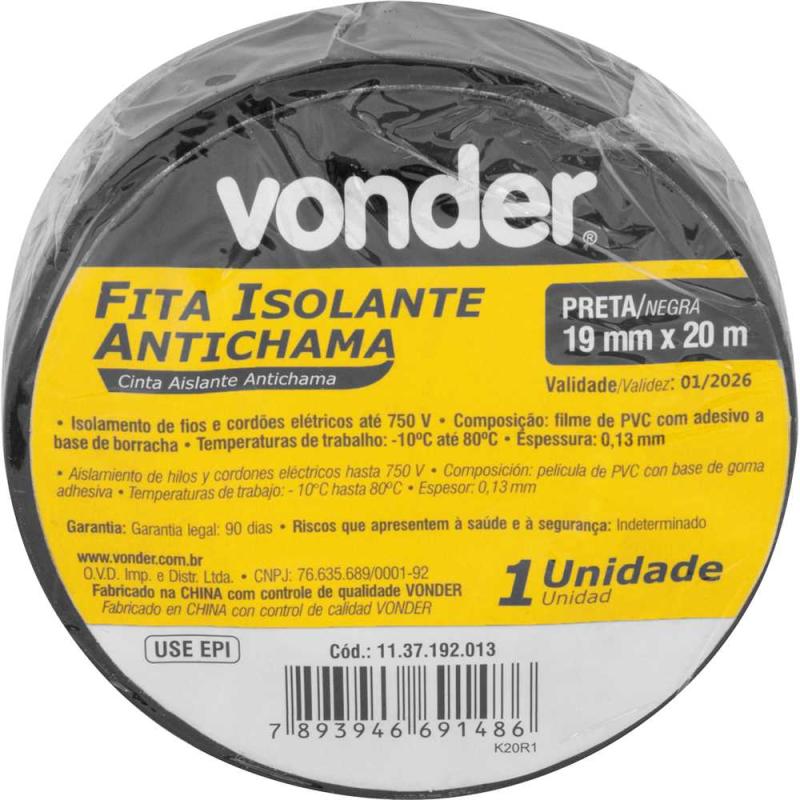 FITA ISOL 19MMX20M PRETA - VONDER