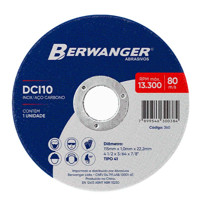 DISCO DE CORTE DCI 10 4,5" -115 X 1,0 X 22,2MM - BERWANGER