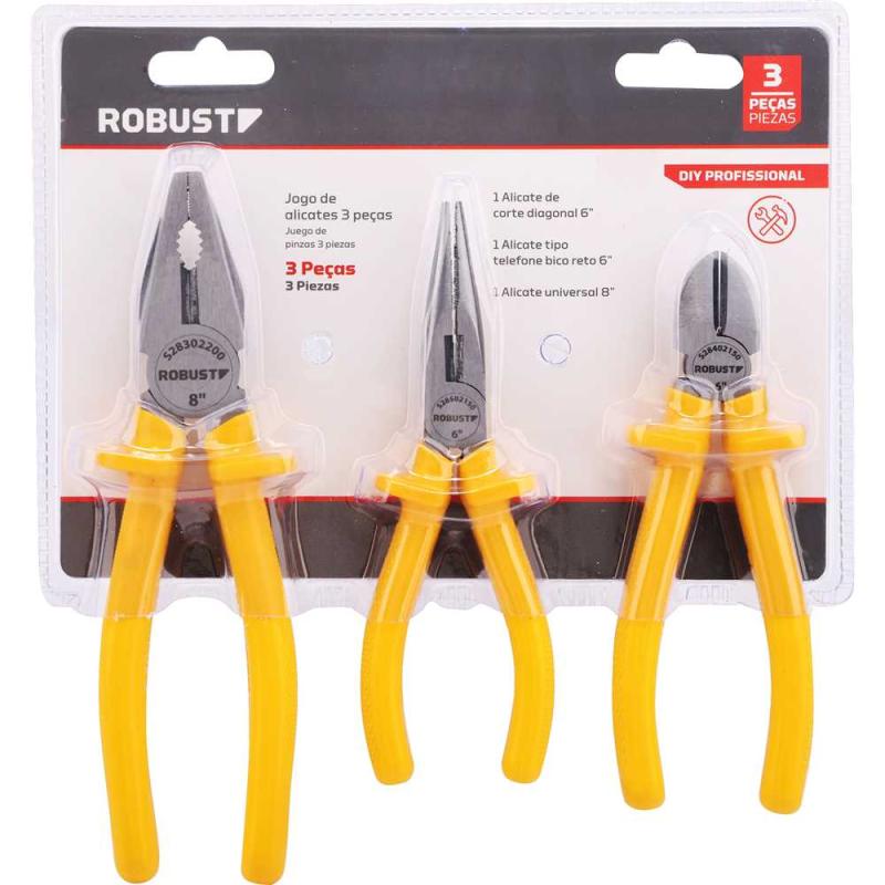JOGO ALICATE COM 3PCS UNIVERSAL/CORTE/BICO - ROBUST